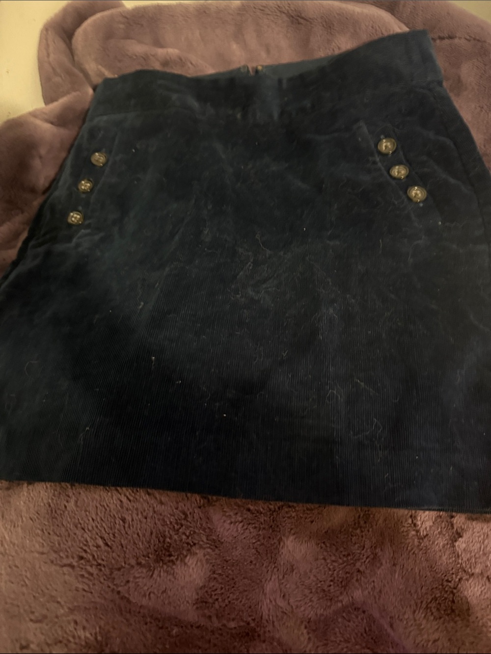 Classic Navy Corduroy Button-Accent Skirt